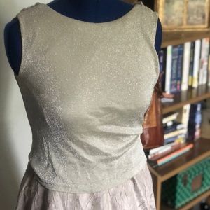 Vintage 80s evening dress Gold silver shimmer high neck evening gown